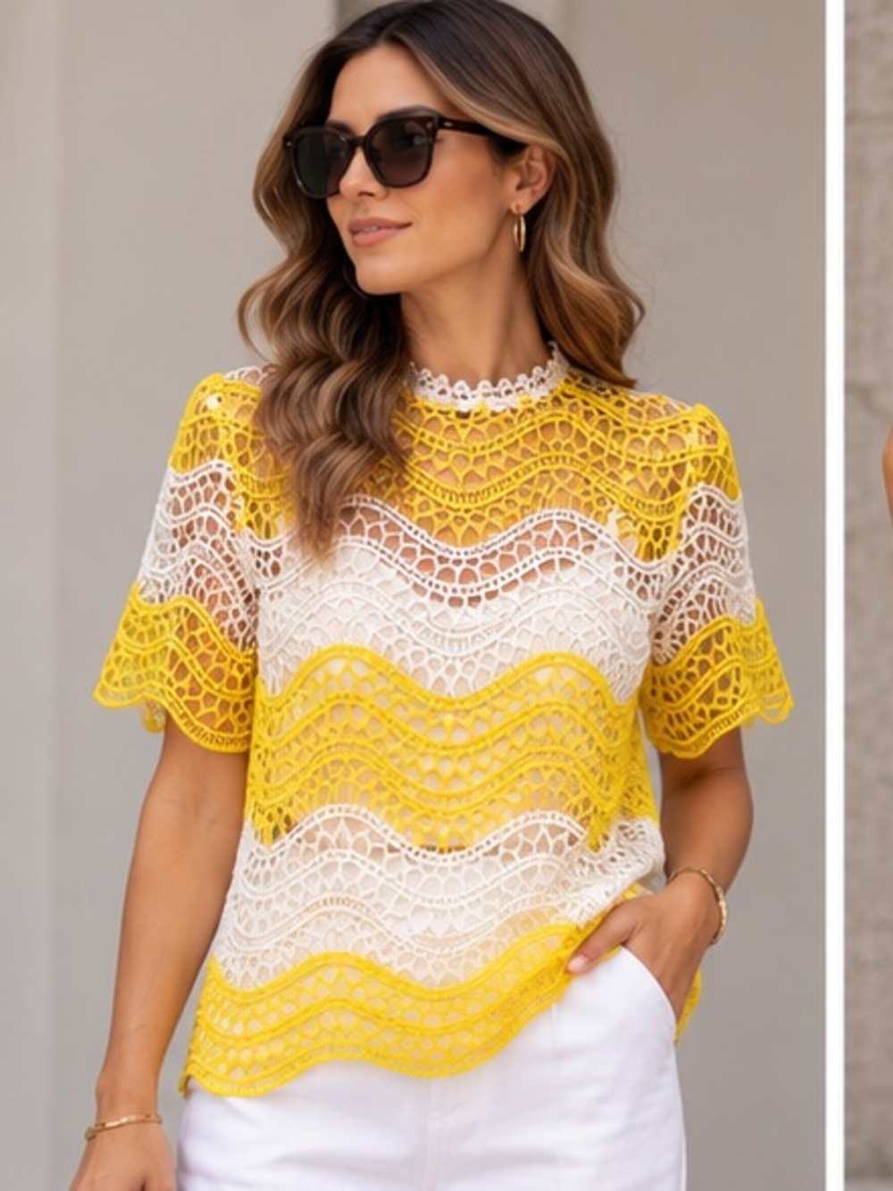 IPEKYOL Lace White and Yellow Blouse size small